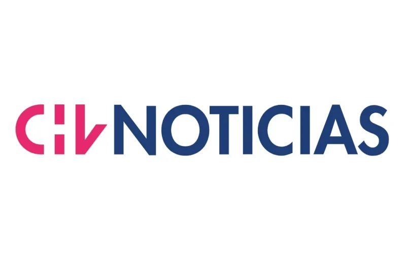 Logo for CHV Noticias with a pink CHV emblem and blue 'NOTICIAS' text.