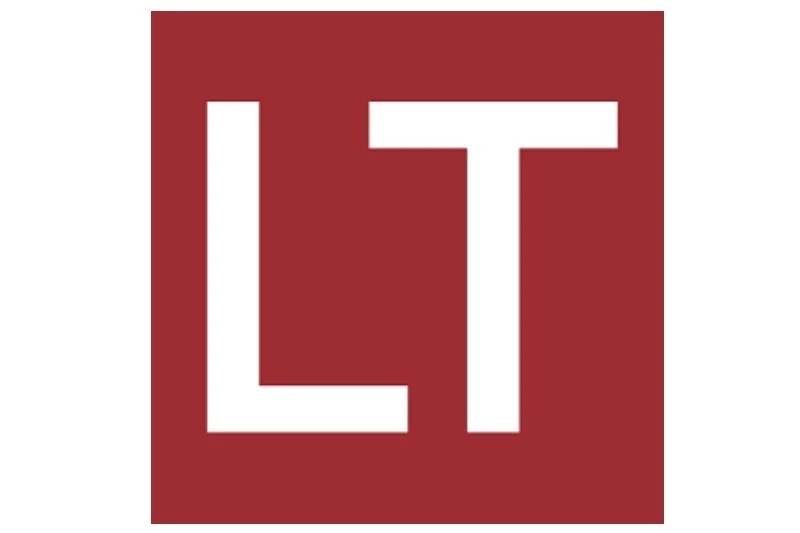LT logo: white initials on a maroon square background